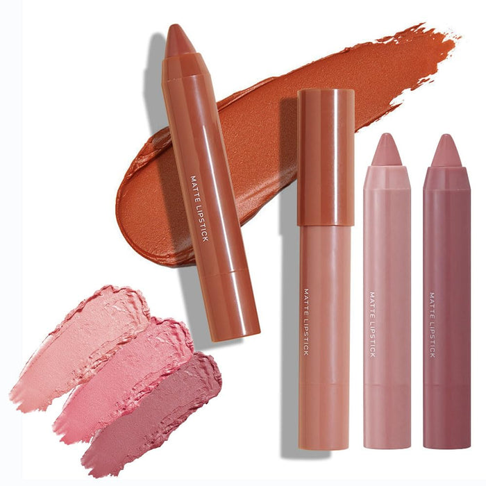 3 Colors Matt Nude Lipstick Lipliner Lip Crayons Pack Set,Velvet Moisture Smooth Matte Lipstick Pencils,Waterproof&Waterlasting,#01#03#07