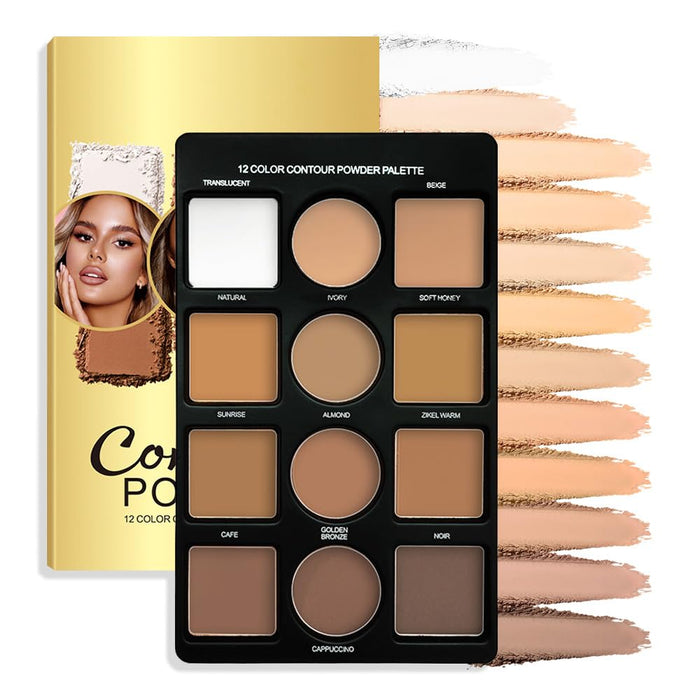 Professional Medium to Deep Color Correcting Contour Concealer Highlight Powder Palette,Brown Tan Full Coverage Makeup Palet for Correct Dark Circles, Red Mark,Scar, etc,Waterproof-12C