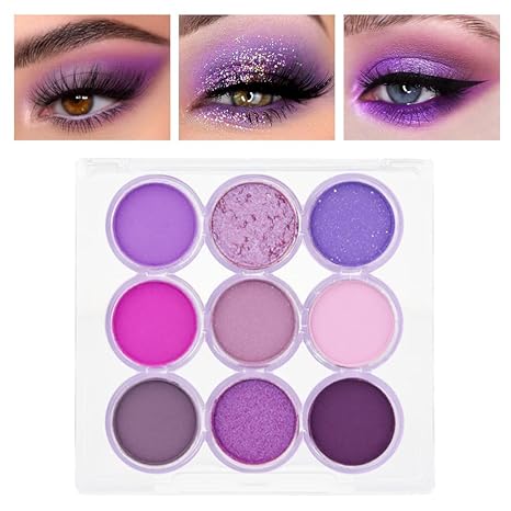 Waterproof 9 Colors Shimmer Matte Eyeshadow Palette.Longwearing Highly Pigmented Glitter Powder Palet.Matt Pink Shiny Purple Eye shadow Palet Eye Makeup.paleta de sombras moradas