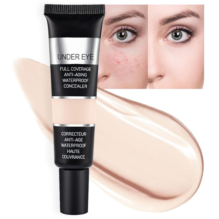 Pro Under Eye Full Coverage Liquid Concealer to Cover Dark Circles, Scars, Redness, Spots, Fine Lines, Corrector Anti-Aging Natural Finish, Moistening Smooth Cream, Waterproof 0.4 fl oz - Light#