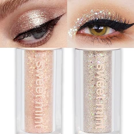 Liquid Sparkling Glitter Eye Shadow Sticks: Crystal Silver Golden Eyeshadow, Eyeliner, Eyelid, Liquid Highlight Shimmer Makeup for Eyes,Waterproof Quick-Drying,2 Pieces sombra de para ojos