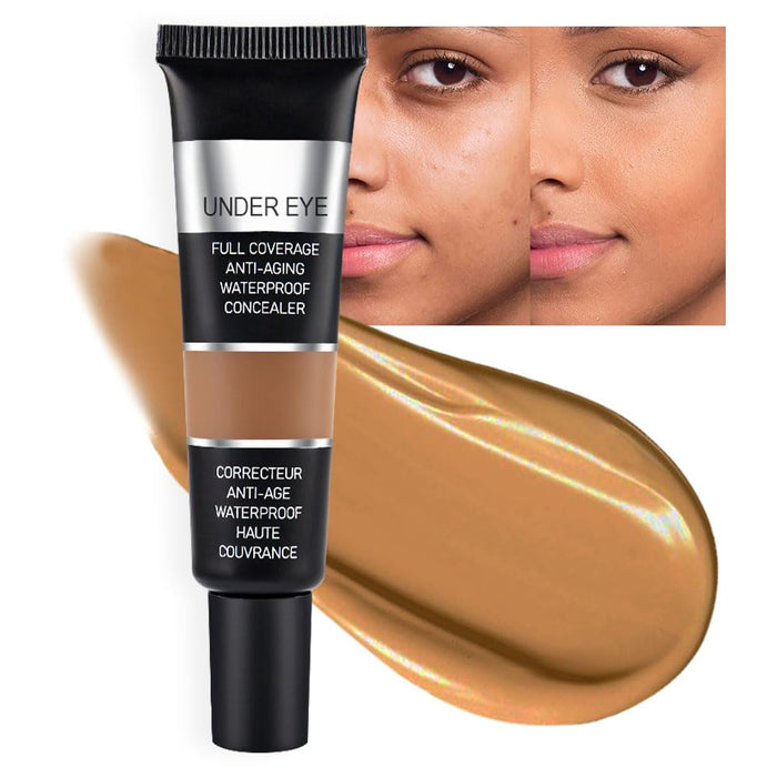 Pro Under Eye Full Coverage Liquid Concealer to Cover Dark Circles, Scars, Redness, Spots, Fine Lines, Corrector Anti-Aging Natural Finish, Moistening Smooth Cream, Waterproof 0.4 fl oz - Tan#