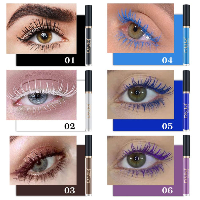 DNM 6 Color Colored Colorful Waterproof Mascara, Blue White Black Brown Purple for eyelashes Long lasting Charming Voluminous for Women Cruelty Free Vegan Eye Makeup
