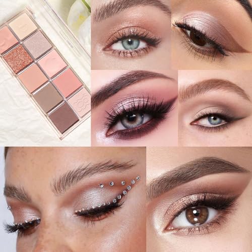 10Colors Nude Pink Rose Gold Colorful Eyeshadow Palette Makeup,Natural Neutral Highly Pigmented Eye Shadow,Naturing-Looking Long Lasting
