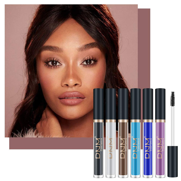 DNM 6 Color Colored Colorful Waterproof Mascara, Blue White Black Brown Purple for eyelashes Long lasting Charming Voluminous for Women Cruelty Free Vegan Eye Makeup