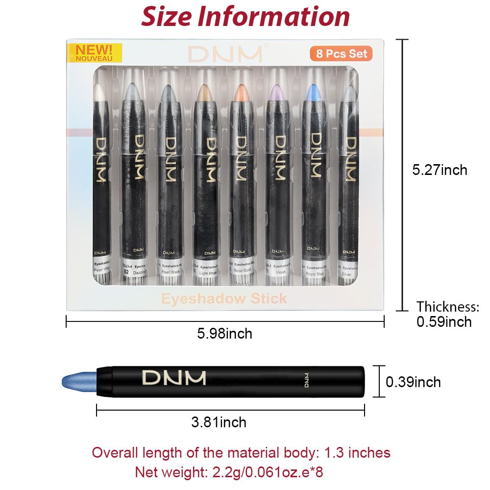 8Pcs Cream Eyeshadow Stick Set for Eyes,Pearl White Black Gray Khaki Royal Blue Vioiet Purple Silver,Eye Brightener Shimmer Makeup Pen,Waterproof Eye Shadow Crayon Pencil,sombras para ojos