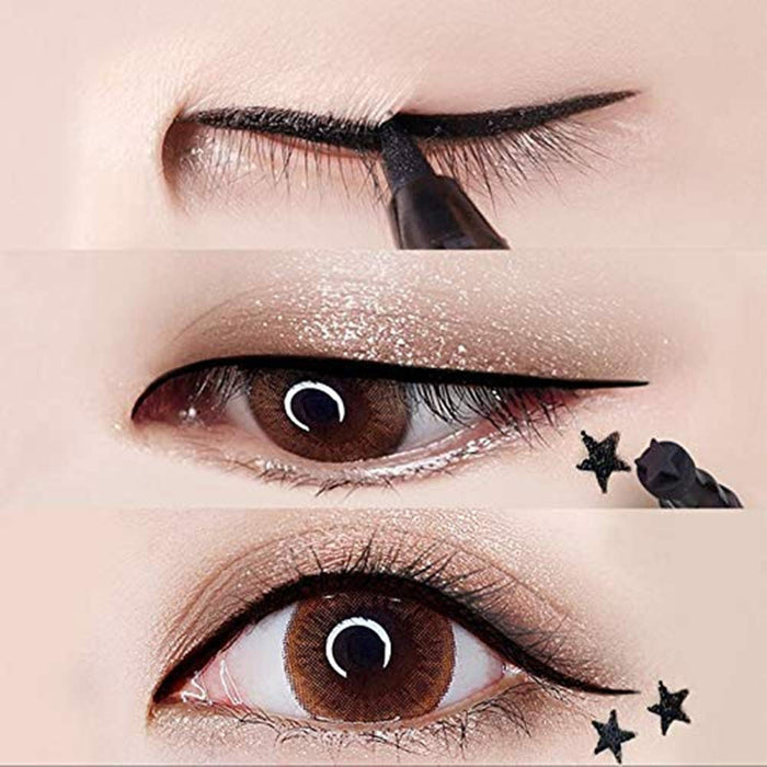 evpct 4 in 1 Flowers Hearts Moon Stars Shapes Face Stamps Eyeliner Pen Set, Face Tattoo Makeup Stamp Liquid Eyeliner Black Wing Winged Cat Eye Freckle Stamp Eyeliner Pencil Pen Waterproof Long Lasting
