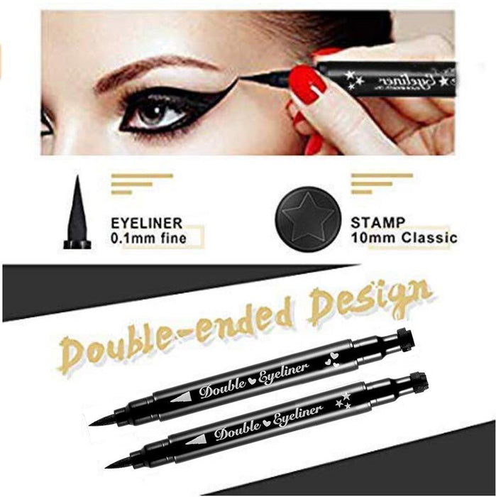 evpct 4 in 1 Flowers Hearts Moon Stars Shapes Face Stamps Eyeliner Pen Set, Face Tattoo Makeup Stamp Liquid Eyeliner Black Wing Winged Cat Eye Freckle Stamp Eyeliner Pencil Pen Waterproof Long Lasting