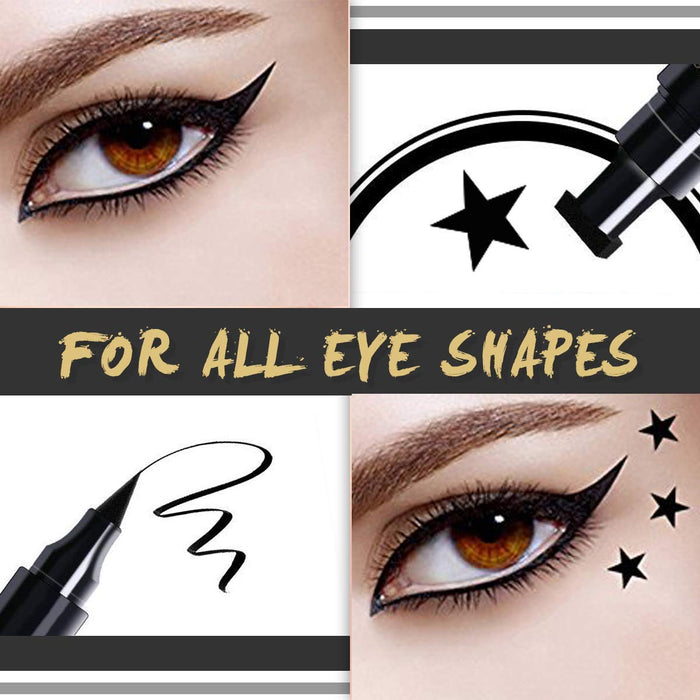 evpct 4 in 1 Flowers Hearts Moon Stars Shapes Face Stamps Eyeliner Pen Set, Face Tattoo Makeup Stamp Liquid Eyeliner Black Wing Winged Cat Eye Freckle Stamp Eyeliner Pencil Pen Waterproof Long Lasting