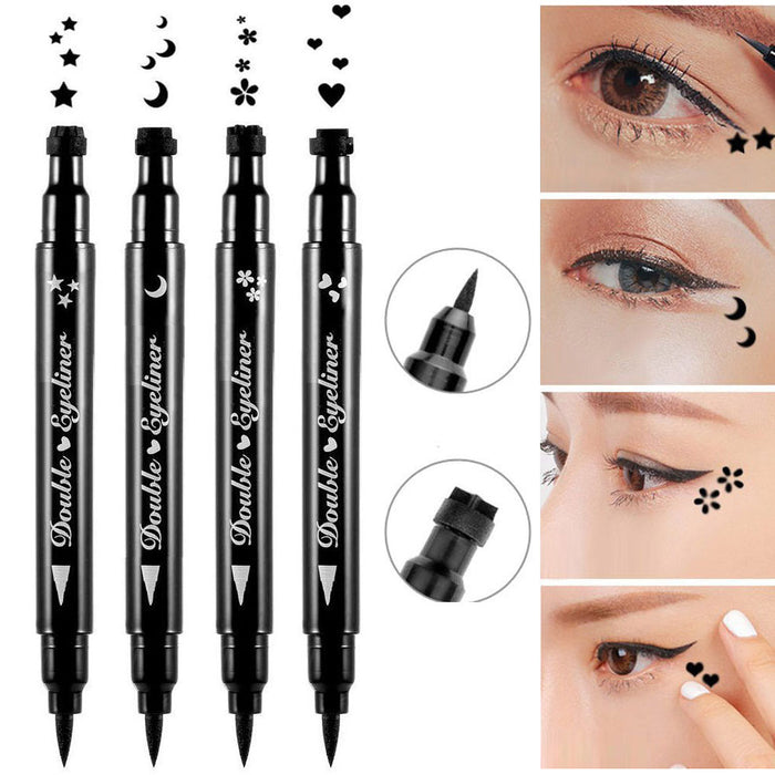 evpct 4 in 1 Flowers Hearts Moon Stars Shapes Face Stamps Eyeliner Pen Set, Face Tattoo Makeup Stamp Liquid Eyeliner Black Wing Winged Cat Eye Freckle Stamp Eyeliner Pencil Pen Waterproof Long Lasting