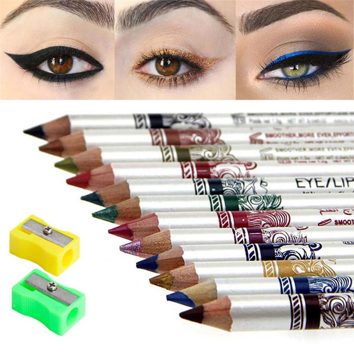 evpct 12Pcs Matte Eyeliner Pencils Pens Set with a Sharpener,Bright Light Blue Red Purple Green Black Colored Colors Colorful Eyeliner Pencils Sets, Pearl Metallic Glitter Eyeliner Pencil Kit(Set01)