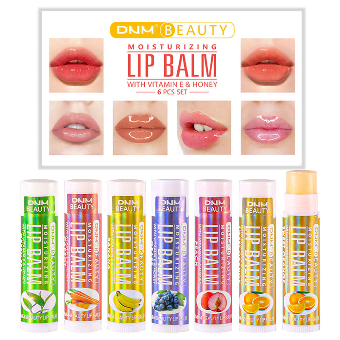 6 pcs Lip Balm set, Lip Dryness Relieves Moisturizing Refreshing Vitamin E Lip Balm with Honey Fruit Lipstick 6pcs Set (Set03)