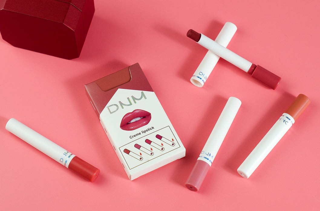 Mini Matte Red Cigarette Lipstick 4 Pack Sets Lip Kit, Litte Smoke Tube Lipstick Lip Stain Long Lasting Waterproof for Women Makeup Nude Moisturizing Velvet Lipstick labiales matte larga (A-Set03)