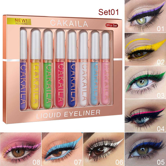 8 Colors Liquid Matte Eyeliner Set Colorful White Black Red Brown Blue Purple Yellow Green Eye Liners For Party Festival Waterproof Long Lasting Eyeshadow Pencil Quick Dry Eyes Makeup Kit