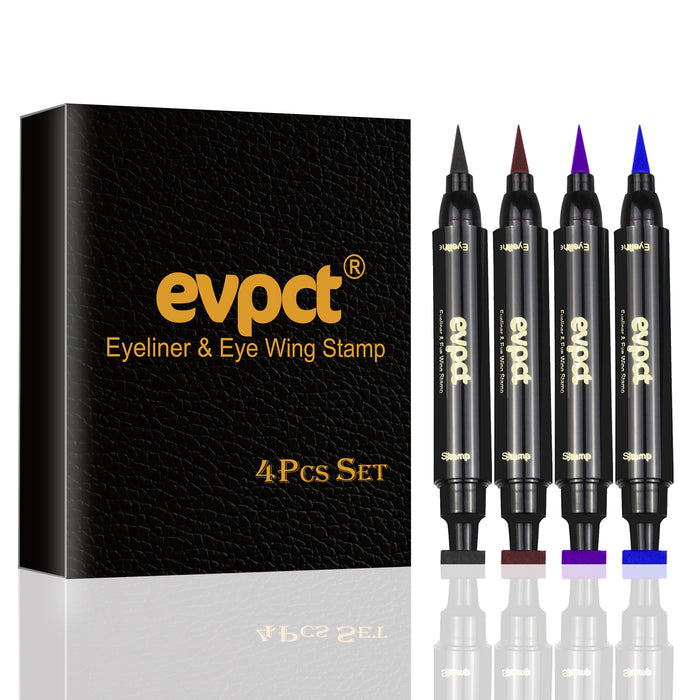 4 Color Winged Eyeliner Stamps Set,evpct Wing Waterproof Eyeliner Stamp Tool Wingliner,Blue Purple Black Brown Matte Liquid Eyeliner Colorful Set Colored Cat Eye Stamp Eyeliner Liners Pencil Pen Kit