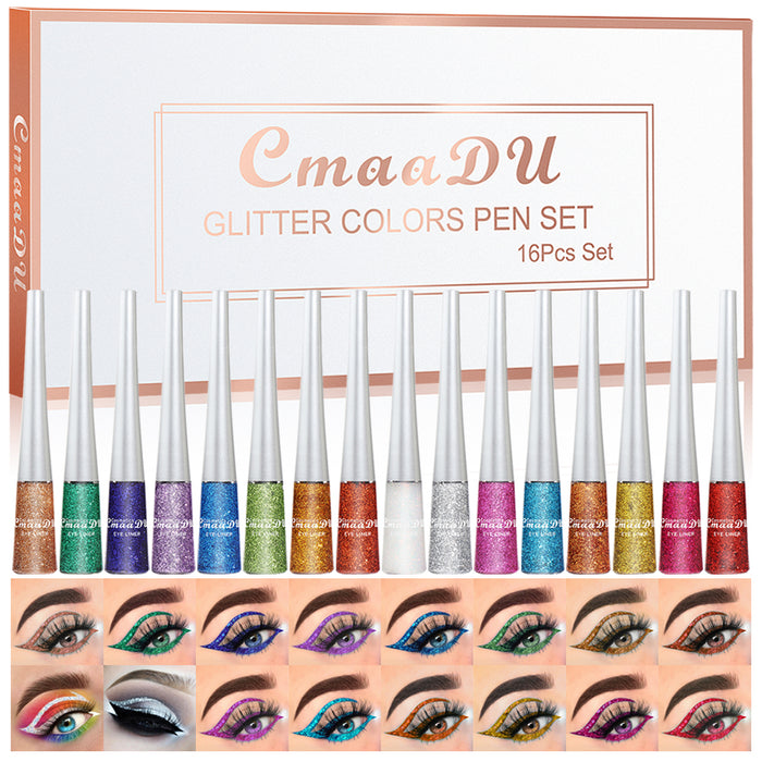 16 Colors Glitter Eyeliner Liquid Makeup Set delineadores de colores,evpct Eye Glitter Liquid Eyeliner Colorful Set Gold Silver Sparkling Shimmer Liquid Eyeliner Liner for Eyes Eyeshadow Waterproof