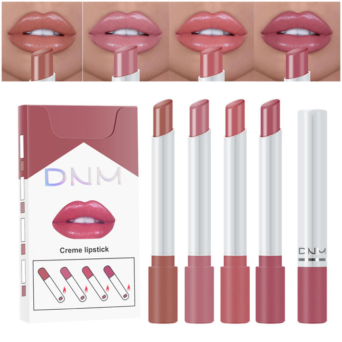 Mini Matte Red Cigarette Lipstick 4 Pack Sets Lip Kit, Litte Smoke Tube Lipstick Lip Stain Long Lasting Waterproof for Women Makeup Nude Moisturizing Velvet Lipstick labiales matte larga (A-Set03)