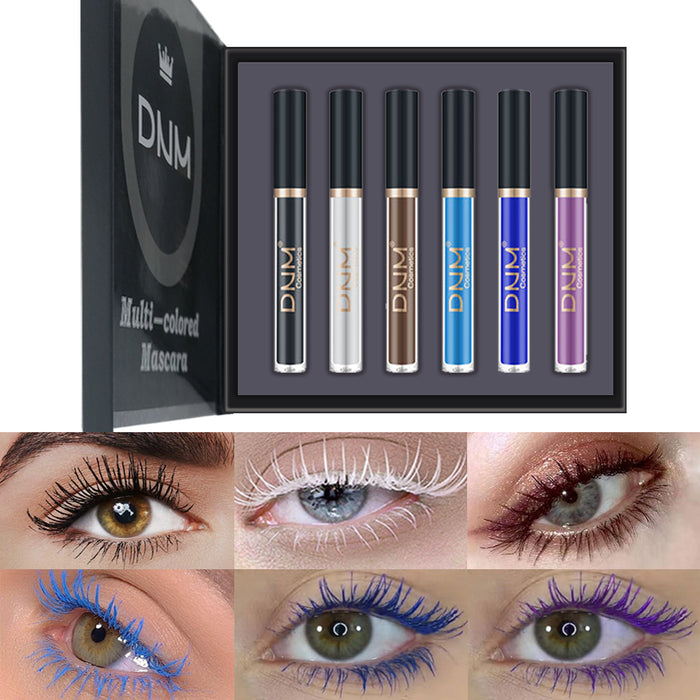 DNM Colored Mascara for Eyelashes,Colorful Mascara Waterproof,6Pcs/Set,Black,White,Brown,Blue,Purple Charming Long lasting Cruelty Free & Vegan Voluminous Maskara for Women Eye Makeup