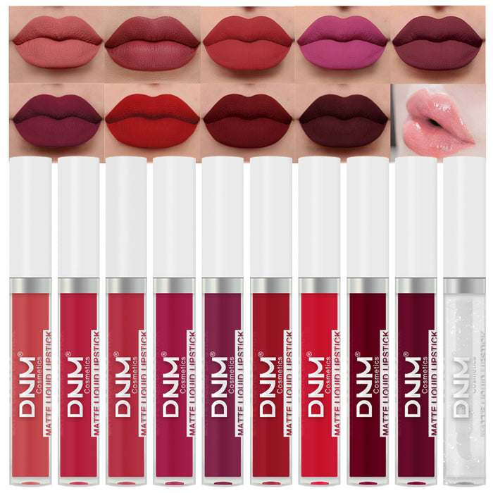 9Pcs Matte Liquid Lipstick + 1Pcs Clear Lip Plumping Plumper Gloss Makeup Set Kit, Long Lasting Waterproof Moisturizing Velvet High Pigmented Lipstick Lip Stain Glaze Makeup Gift Sets for Girls Women