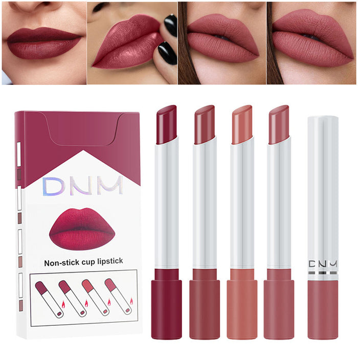 4Pack Mini Matte Red Cigarette Lipstick Sets Lip Kit,Litte Smoke Tube Matte Metallic Non-stick cup Velvet Lipstick Lip Stain Long Lasting 24 Hour Waterproof for Women labiales matte larga (A-Set01)