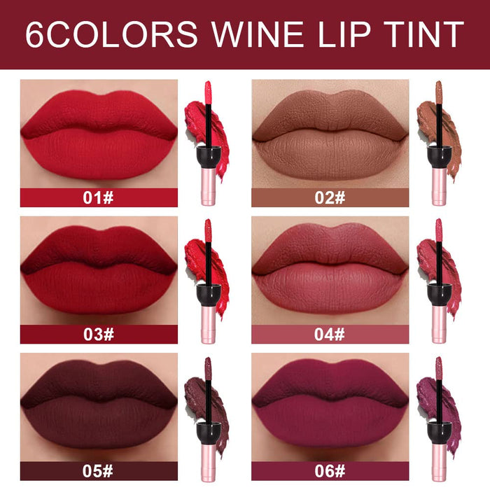 evpct 6Pcs Wine Bottle Lip Tint Matte Lipstick Sets labiales mate 24 horas originales labiales en forma de vino,Red Matte Liquid Lipstick Pack Lip Gloss Stain Set for Women long lasting smudge proof