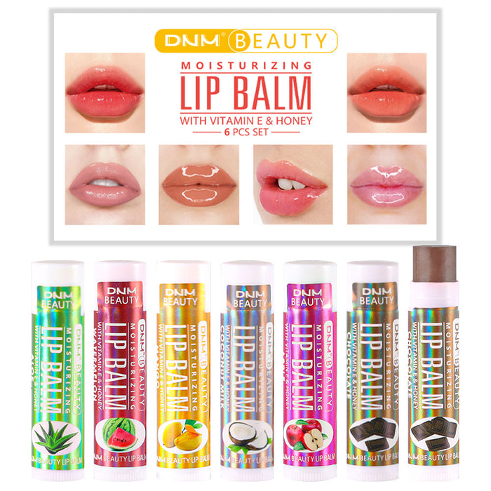 6 pcs Lip Balm set, Lip Dryness Relieves Moisturizing Refreshing Vitamin E Lip Balm with Honey Fruit Lipstick 6pcs Set (Set02)