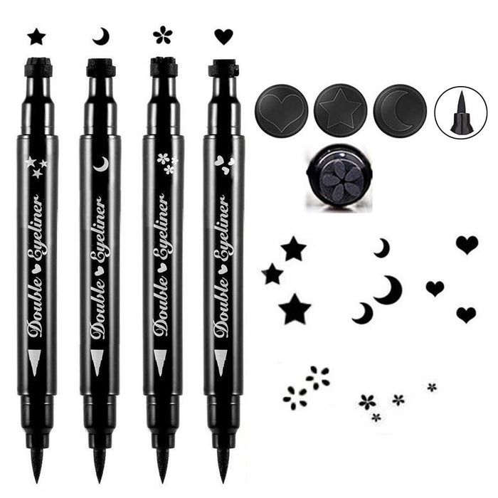 evpct 4 in 1 Flowers Hearts Moon Stars Shapes Face Stamps Eyeliner Pen Set, Face Tattoo Makeup Stamp Liquid Eyeliner Black Wing Winged Cat Eye Freckle Stamp Eyeliner Pencil Pen Waterproof Long Lasting