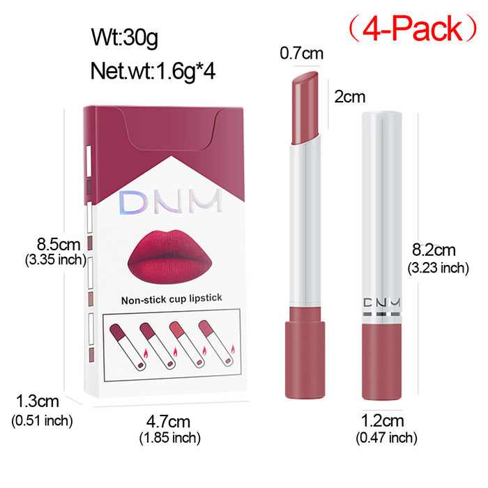 Mini Matte Red Cigarette Lipstick 4 Pack Sets Lip Kit, Litte Smoke Tube Lipstick Lip Stain Long Lasting Waterproof for Women Makeup Nude Moisturizing Velvet Lipstick labiales matte larga (A-Set03)