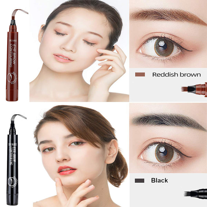 SUAKE 2PCS Eyebrow Tattoo Pen - Waterproof Liquid Microblading Eyebrow Tint Pencil - Micro-Fork Tip Applicator Easily Draw Natural Eye Brows Makeup