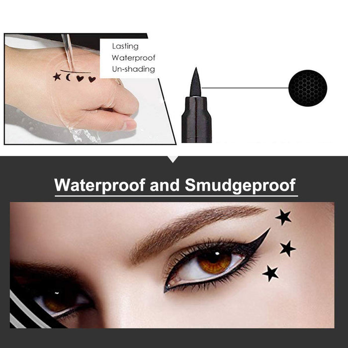 evpct 4 in 1 Flowers Hearts Moon Stars Shapes Face Stamps Eyeliner Pen Set, Face Tattoo Makeup Stamp Liquid Eyeliner Black Wing Winged Cat Eye Freckle Stamp Eyeliner Pencil Pen Waterproof Long Lasting