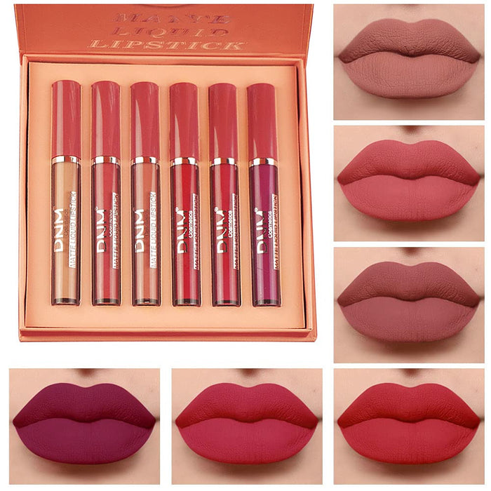 6Pcs Matte Liquid Lipstick Set Lip Stain Makeup Kit, 24 Hour Long Lasting Waterproof Dark Red Stay on Matte Matt Lipsticks Lip Sets for Women Matt Liquid Lippies labiales matte larga duracion 24 C-02