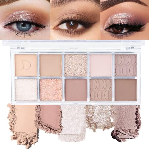10Colors Pink Gold Brown Colorful Eyeshadow Palette Makeup,Natural Neutral Highly Pigmented Eye Shadow,Naturing-Looking Long Lasting Waterpr