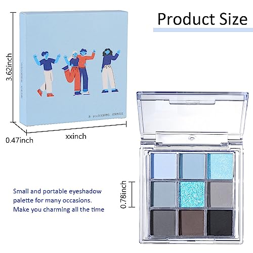 CAKAILA 9 Colors Blue Grey Highly Pigmented Colorful Eyeshadow Palette,Matte Shimmer Navy Blue Sky Blue Grey Eye Shadow Makeup Palettes,Long