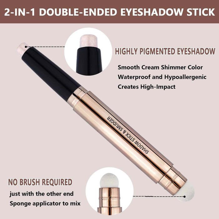 Roll over image to zoom in Eyeshadow Stick and Sponge Makeup Brush Eye Makeup Cream Shimmer Glitter Eye shadow Eyeliner Pencil Highlighter Hypoallergenic primer Natural Waterproof Long Lasting Multi-Dimensional eyes Look