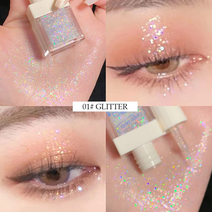 Waterproof Liquid Glitter Eyeshadow Eyeliner Makeup.Fairy Eye Shadow Iridescent Pearl Peach Gold Eyeshadow Jewels Liquid Eyeshadow Set.Liquid Sparkly Eye Liner Highlight inner corner Eye Looks 1#2#