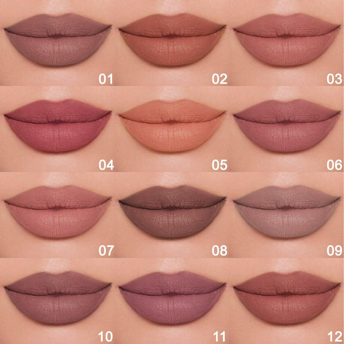 12 Pcs Natural Nude Brown Beige Colors Lip Liner Lipstick Pencils Set for Daily Makeup,Easy to Apply & Remove,Waterproof (set08)
