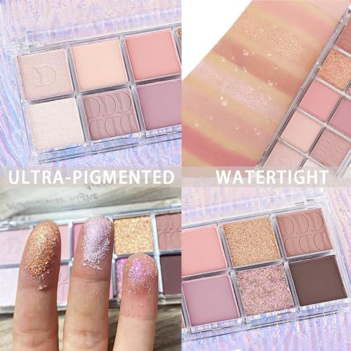 10Colors Pink Gold Brown Colorful Eyeshadow Palette Makeup,Natural Neutral Highly Pigmented Eye Shadow,Naturing-Looking Long Lasting Waterpr