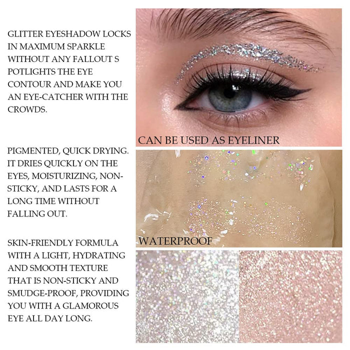 Waterproof Liquid Glitter Eyeshadow Eyeliner Makeup.Fairy Eye Shadow Iridescent Pearl Peach Gold Eyeshadow Jewels Liquid Eyeshadow Set.Liquid Sparkly Eye Liner Highlight inner corner Eye Looks 1#2#