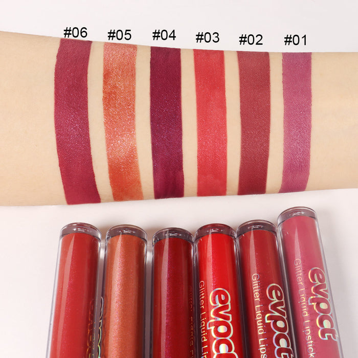 evpct 6Pcs Matte to Glitter Liquid Lipstick Long Lasting Lip Set Kit,6 Color Diamond Shiny Dark Red Pink Purple Glitter Sparkly Glossy Metallic Shimmer Sparkle Waterproof Lipstick Lip Gloss for Women