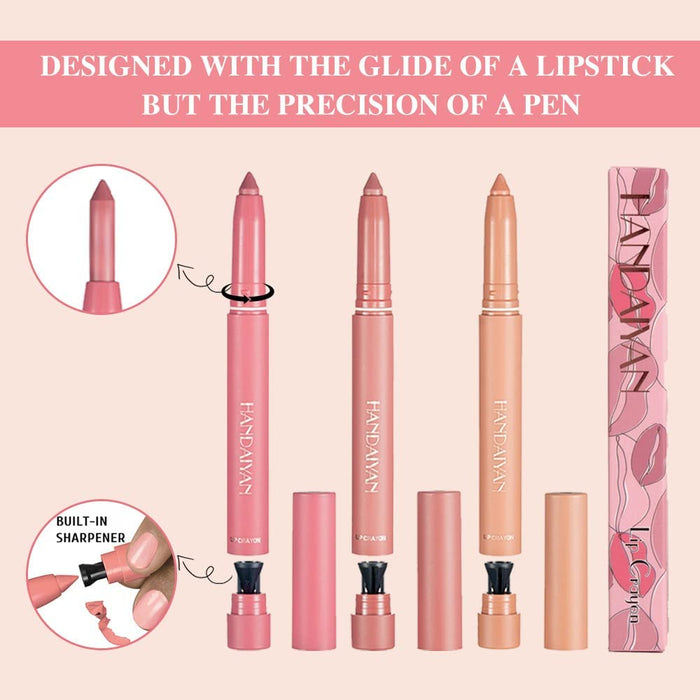 SUAKE Matt Nude Lipstick Lipliner Pack Set, 3 Colors Waterproof Crayon, Longwear Moisture Smooth Matte Lipstick Pencils with Built-in Sharpener, Lip Makeup