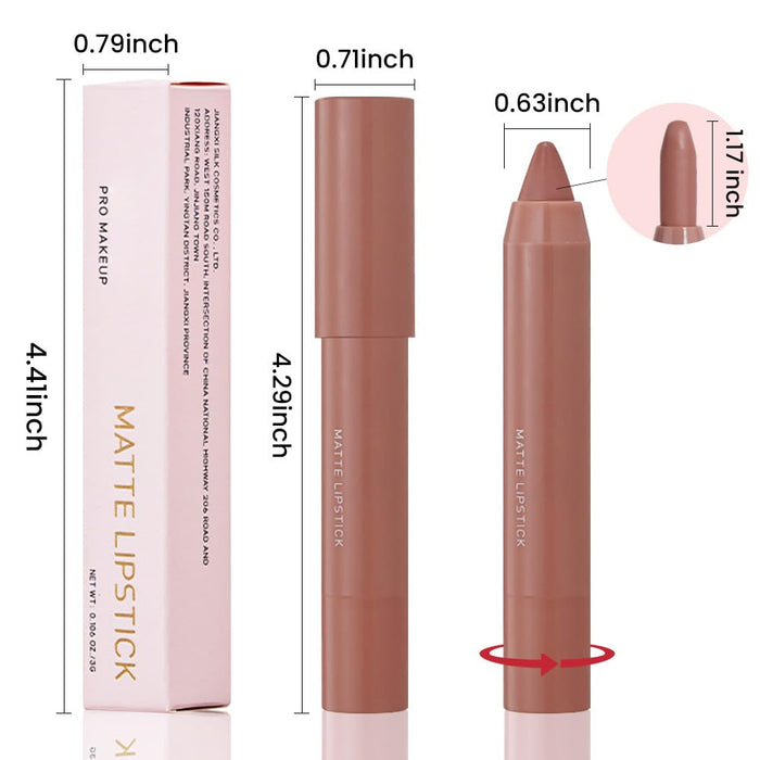 3 Colors Matt Nude Lipstick Lipliner Lip Crayons Pack Set,Velvet Moisture Smooth Matte Lipstick Pencils,Waterproof&Waterlasting,#02#04#06
