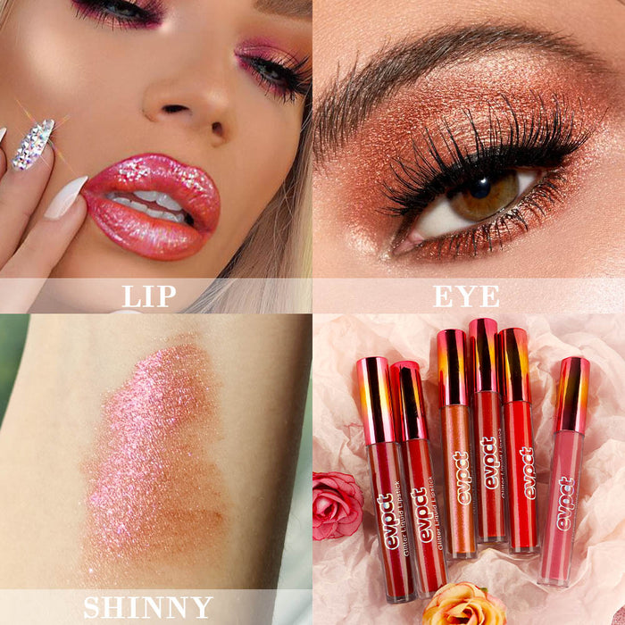 evpct 6Pcs Matte to Glitter Liquid Lipstick Long Lasting Lip Set Kit,6 Color Diamond Shiny Dark Red Pink Purple Glitter Sparkly Glossy Metallic Shimmer Sparkle Waterproof Lipstick Lip Gloss for Women
