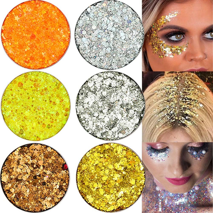 6Pcs Single Glitter Sparkle Eyeshadow Palette Glitter Glue Gel Pallete Eyeshadow Face Body Paint Glitter Neon UV Pink Rose Red Purple Mauve Colorful Sparkly Eye Makeup Glitter Eyeshadow Palette