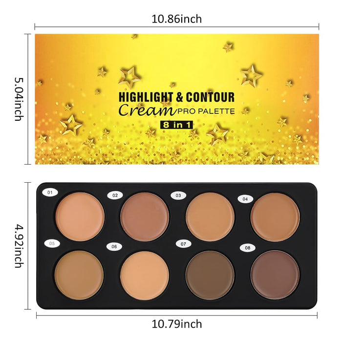 Professional Light to Medium to Dark Color Correcting Cream Contour Concealer Highlight Palette, Full Coverage Makeup Palet for Correct Dark Circles, Red Mark, Scar, etc,Waterproof-8A