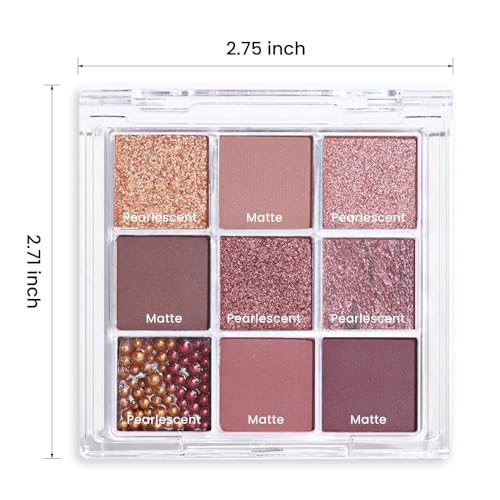9Colors Pink Brown Violet Sparkly Eyeshadow Makeup Palette,Korean Natural Hypoallergenic Glitter Eyeshadow Palette,Highly Pigmented