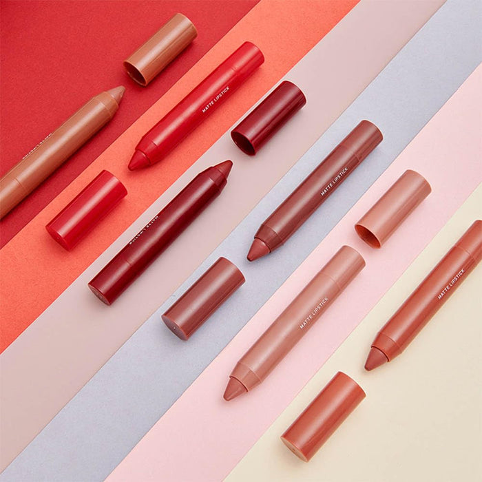3 Colors Matt Nude Lipstick Lipliner Lip Crayons Pack Set,Velvet Moisture Smooth Matte Lipstick Pencils,Waterproof&Waterlasting,#02#04#06
