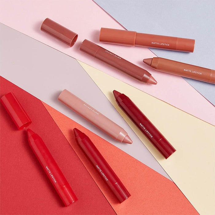 3 Colors Matt Nude Lipstick Lipliner Lip Crayons Pack Set,Velvet Moisture Smooth Matte Lipstick Pencils,Waterproof&Waterlasting,#08#09#10