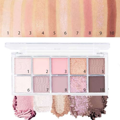 10Colors Pink Gold Brown Colorful Eyeshadow Palette Makeup,Natural Neutral Highly Pigmented Eye Shadow,Naturing-Looking Long Lasting Waterpr