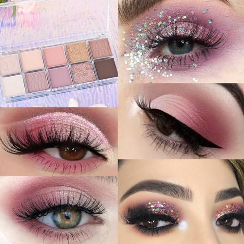10Colors Pink Gold Brown Colorful Eyeshadow Palette Makeup,Natural Neutral Highly Pigmented Eye Shadow,Naturing-Looking Long Lasting Waterpr