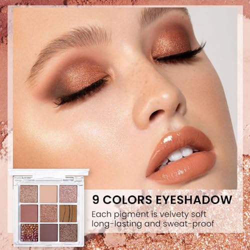 9Colors Pink Rose Gold Brown Warm Colorful Eyeshadow Palette Makeup,Korean Natural Neutral Eyeshadow palettes Highly Pigmented Naturing-Look